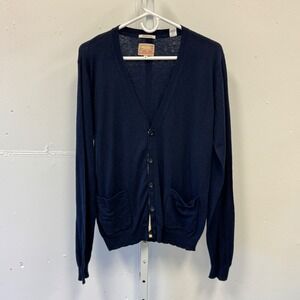 Gant Rugger Mens Navy Blue Cotton Wool Blend V-Neck Cardigan Sweater Size Medium